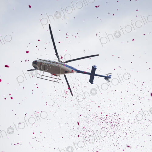 A Helicopter Drops Rose Petals at the Sangam During the Shivrati Holy Bath, the…