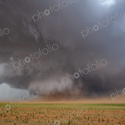 A Monster Wedge Tornado near Morton, clouds gathering in the sky above fields in a…