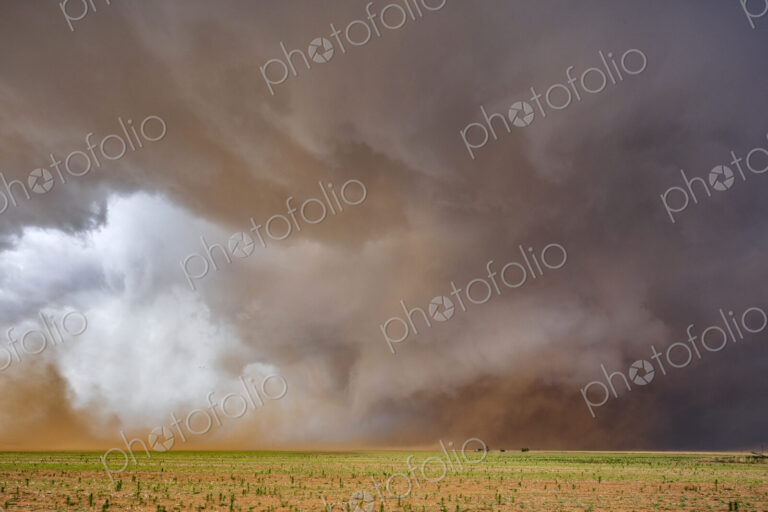 A Monster Wedge Tornado near Morton, clouds gathering in the sky above fields in a…