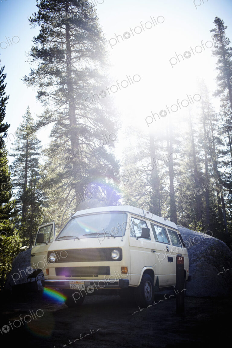A camper van, a classic design, and an iconic travelling vehicle in Yosemite national…