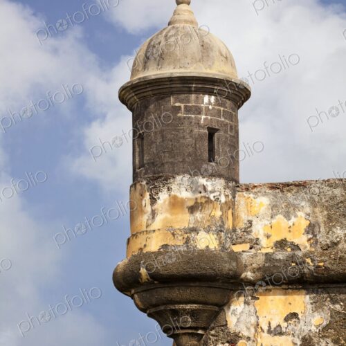 A close-up of the historic sentry box at Castillo San Felipe del Morro in Old San… A close-up of the historic sentry box at Castillo San Felipe del Morro in Old San…