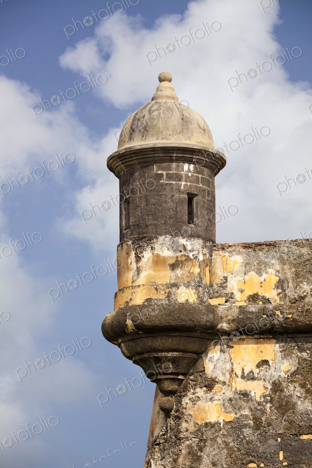 A close-up of the historic sentry box at Castillo San Felipe del Morro in Old San…