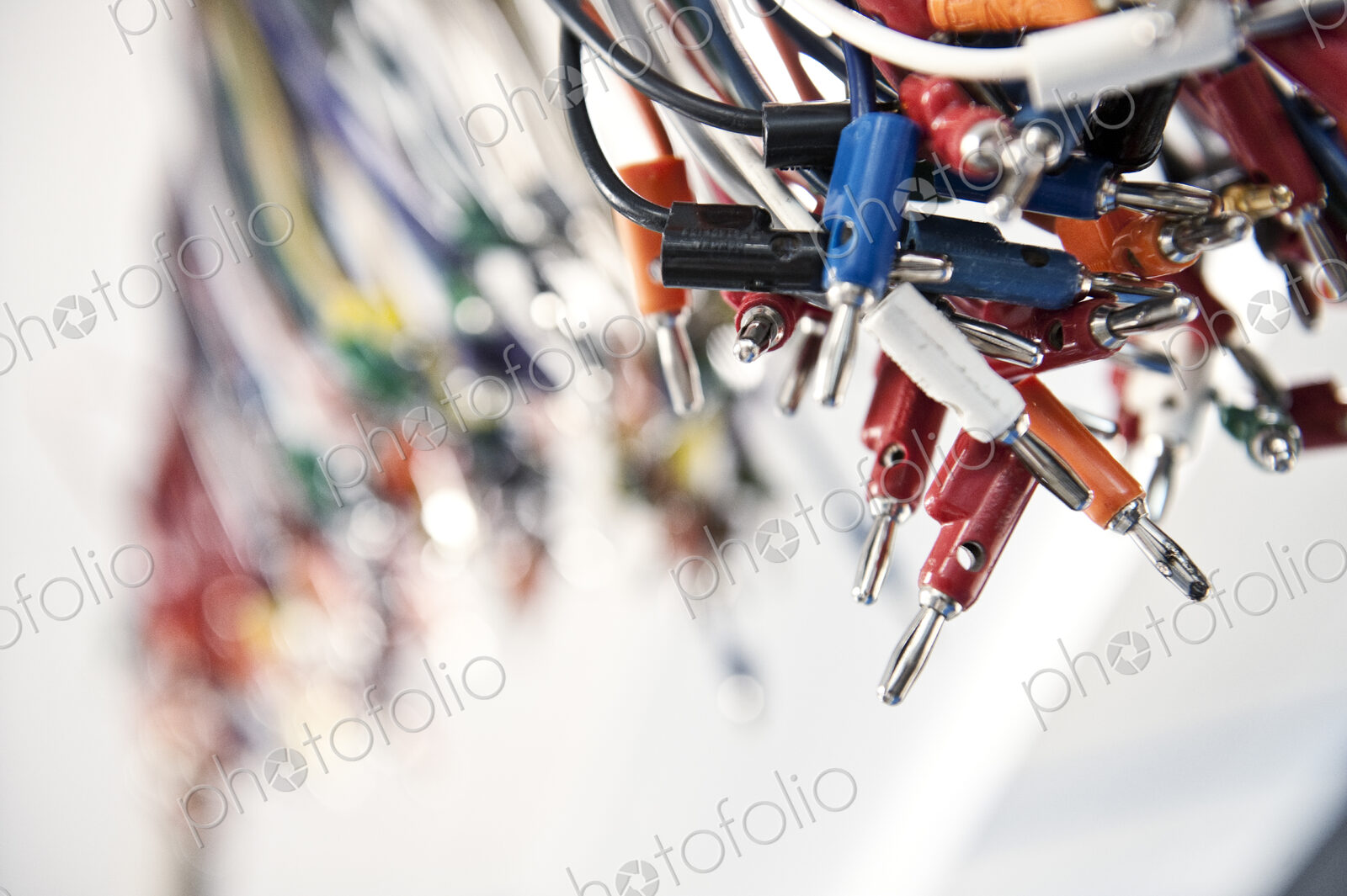 A closeup of electrical leads at a research and development site.
