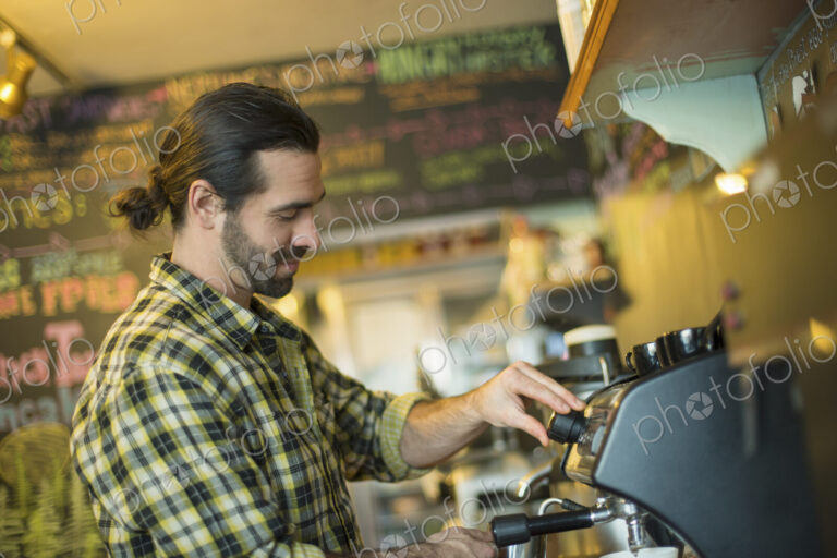 A coffee shop and cafe in High Falls called The Last Bite.A man making coffee.