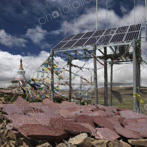 A commercial Solar Cell phone tower, mani stones and prayers flags and a small stupa…