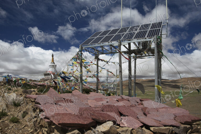 A commercial Solar Cell phone tower, mani stones and prayers flags and a small stupa…