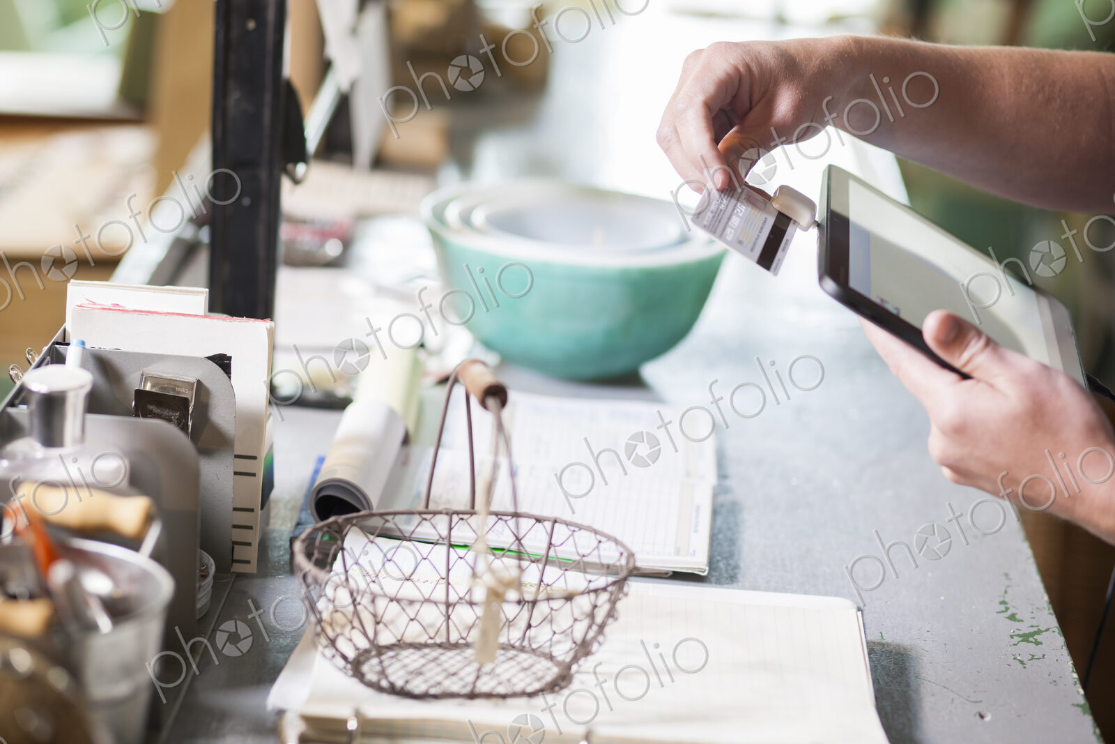 A credit card transaction in process.