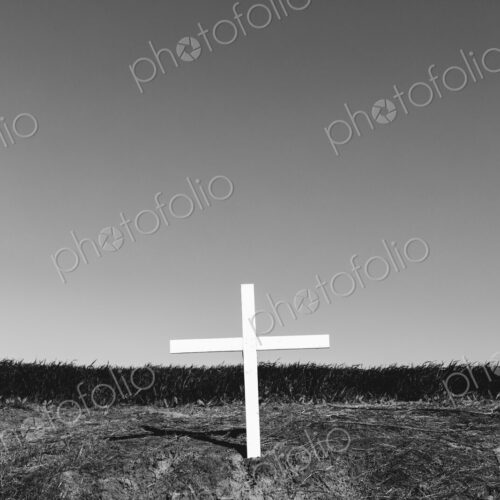 A cross on a hillside, a grave site in open country