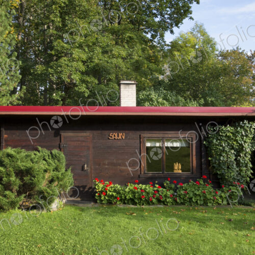 A domestic sauna in a garden. A domestic sauna in a garden.