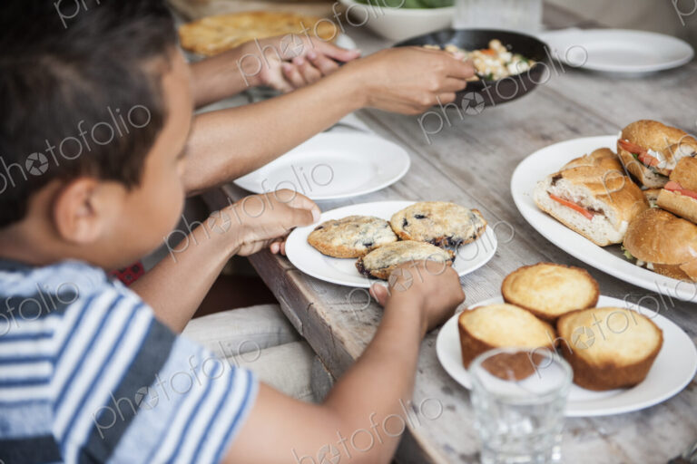 A family gathering for a meal.
