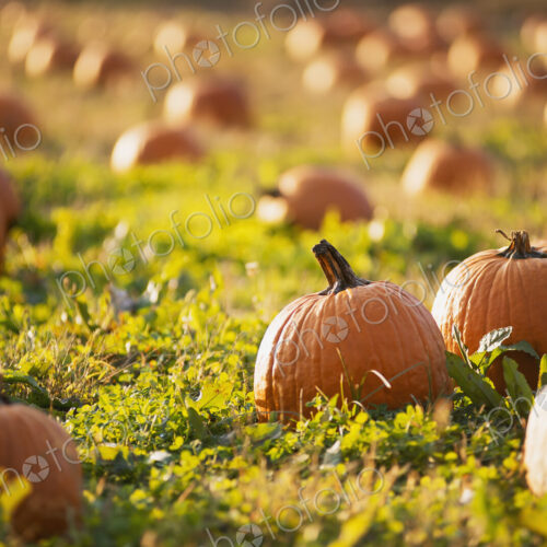 A field of pumpkins growing. A field of pumpkins growing.