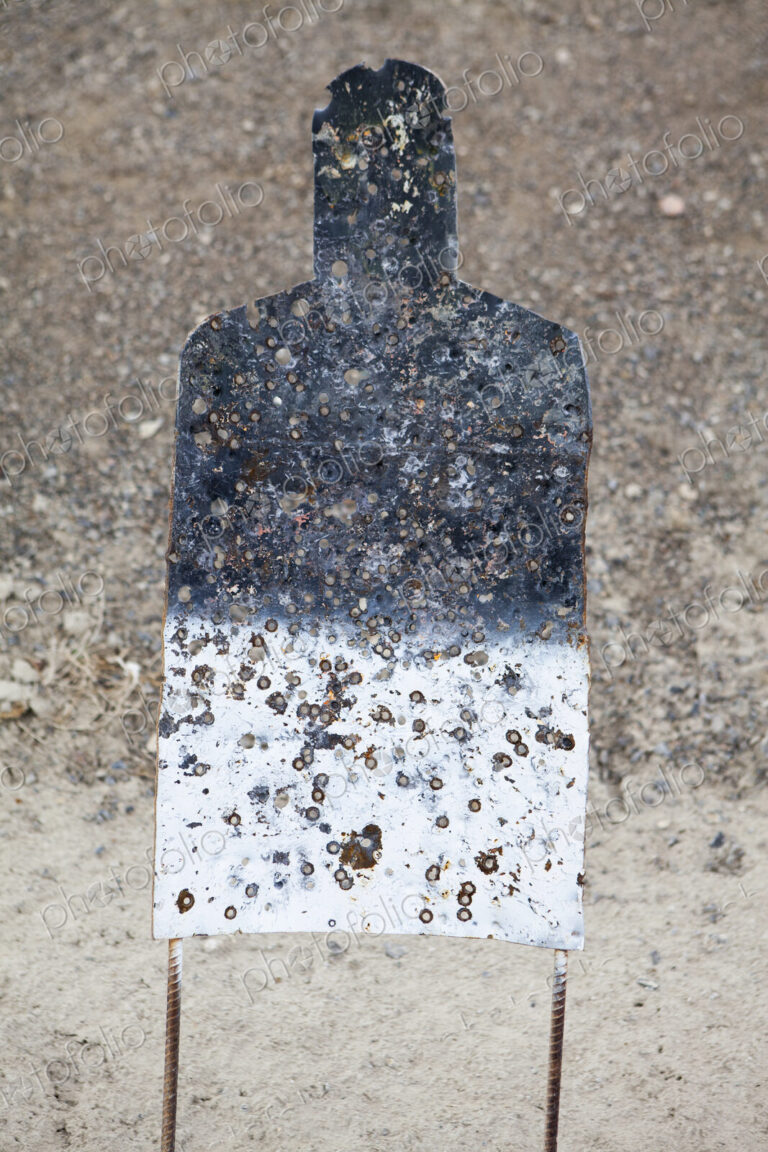 A firing practice target in the shape of a person, on a desert firing range in Nevada.