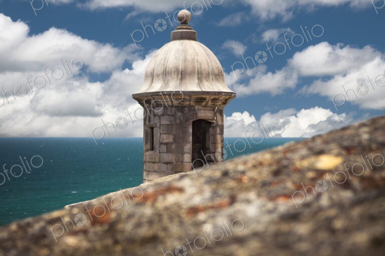 A historic sentry box at Castillo San Felipe del Morro in San Juan, Puerto Rico,…