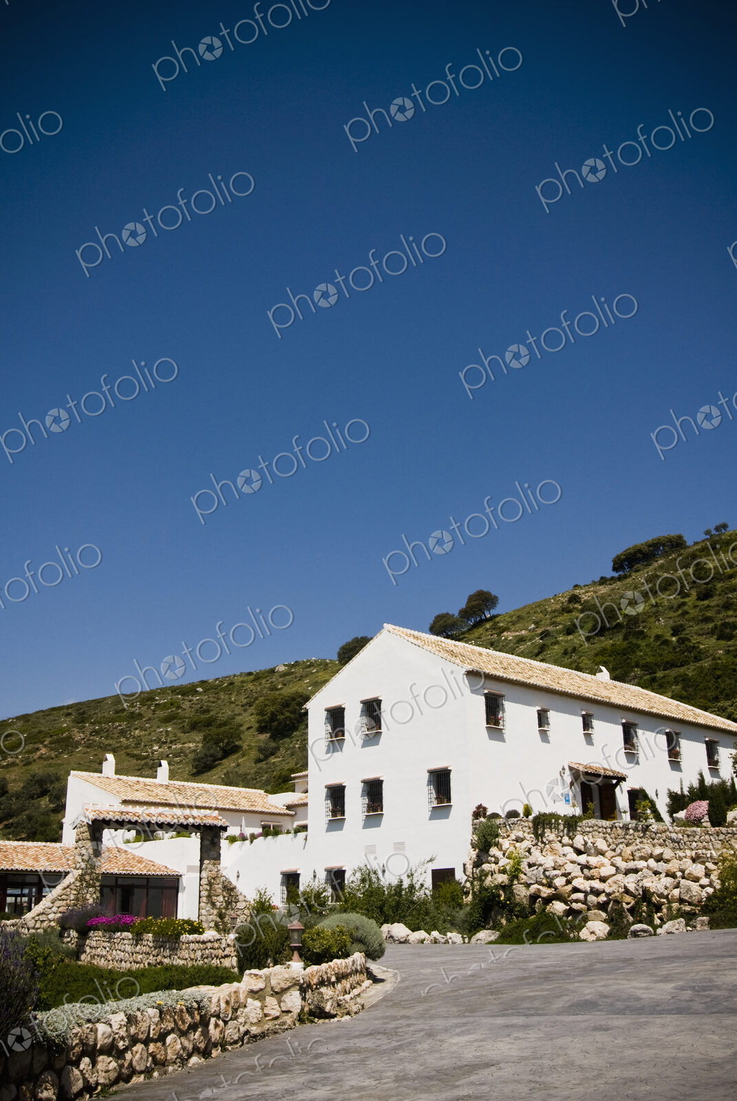 A hotel in the countryside near Malaga, mountains in the background.