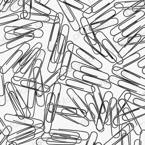 A large group of metal paperclips on a white background.