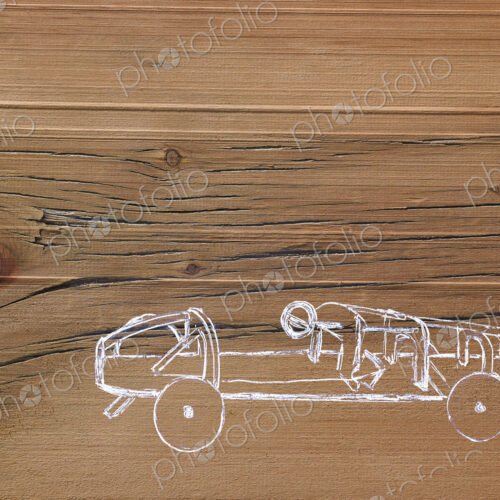 A line drawing image on a natural wood grain background. Side profile of a low sporty… A line drawing image on a natural wood grain background. Side profile of a low sporty…