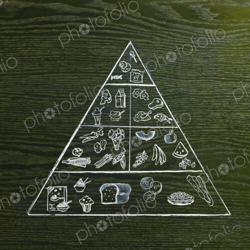 A line drawing image on a natural wood grain background. The food pyramid with… A line drawing image on a natural wood grain background. The food pyramid with…