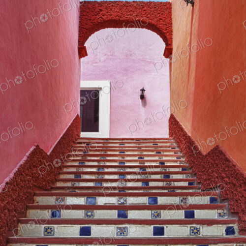 A painted stairway,steps and risers.