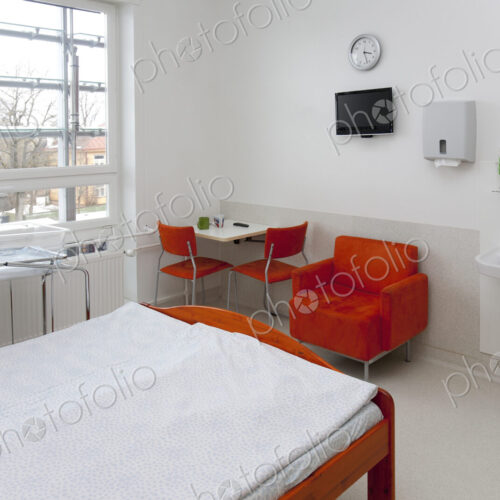 A patient room in a modern hospital. A patient room in a modern hospital.