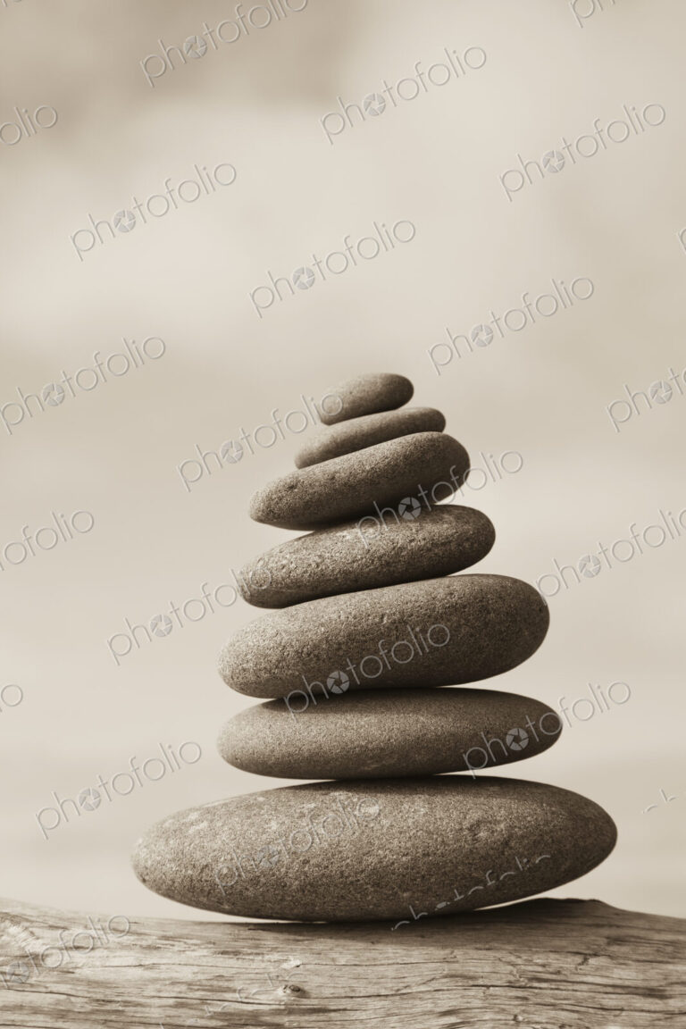 A pile of balancing smooth beach rocks near Rialto Beach, Olmpic national park, in…