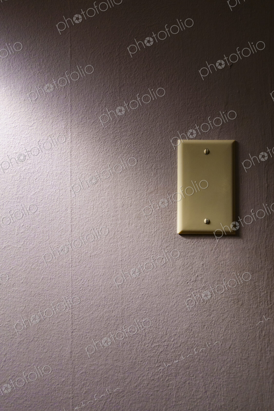 A plate on the wall covering an electrical plug plate in shadow.