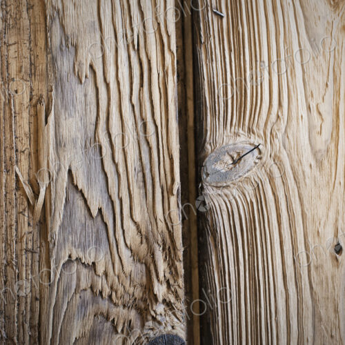 A reclaimed lumber workshop. Close up of two planks of wood, with knots and wood grain…