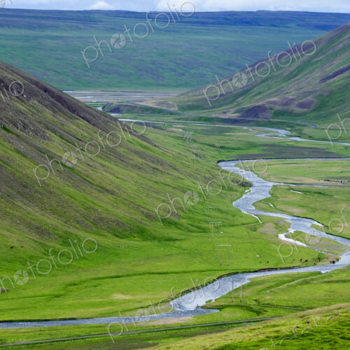 A river running through a valley, elevated view.
