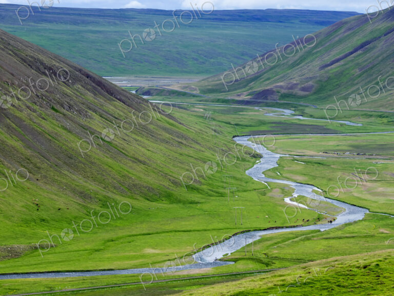 A river running through a valley, elevated view.