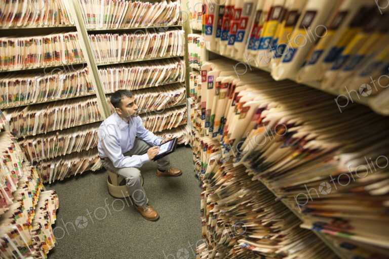 A room full of paper copies of medical files.