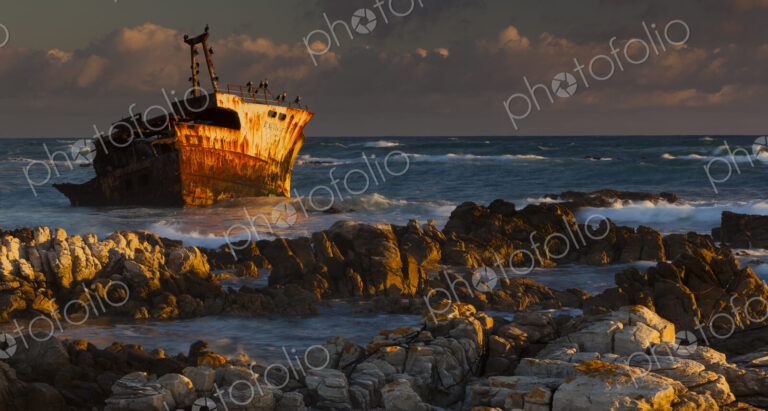 A rusting wreck, an abandoned ship off the shore of Arniston, on the shores of Cape South.