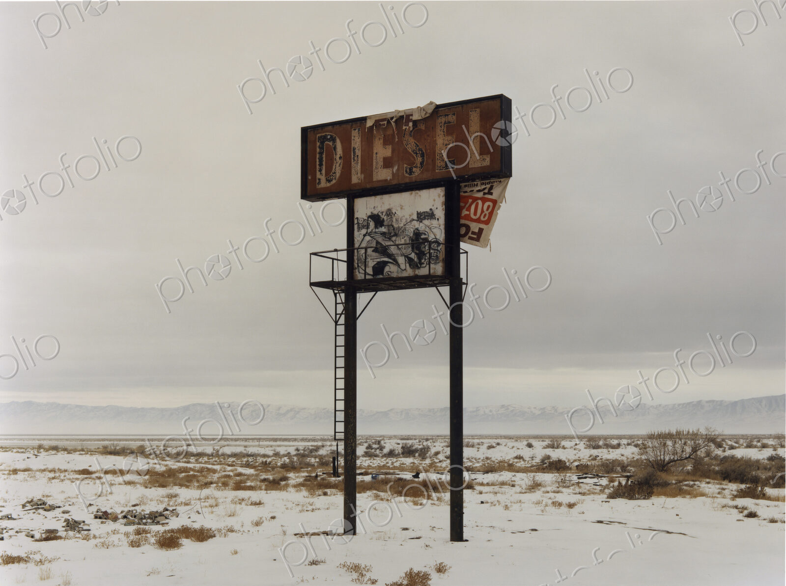 A sign in the desert landscape, Diesel, in the middle of nowhere.