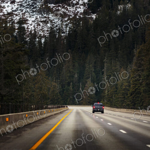 A single vehicle on Interstate 90 near Snoqualmie Pass