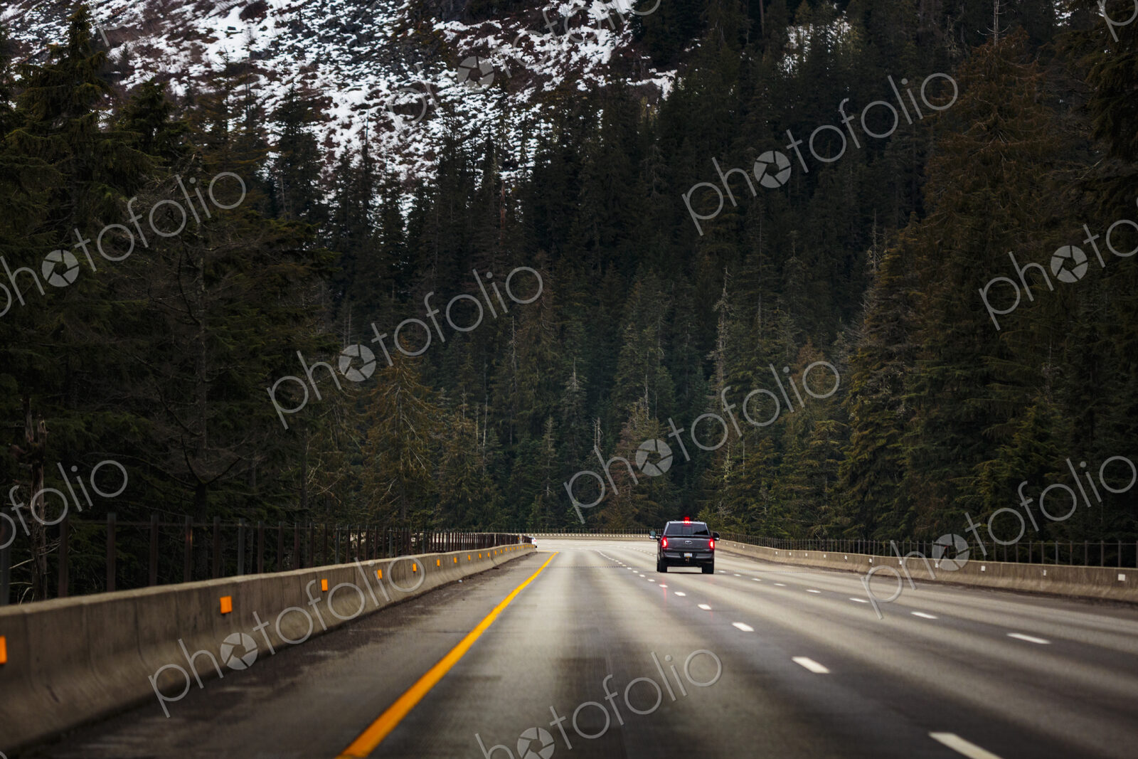 A single vehicle on Interstate 90 near Snoqualmie Pass