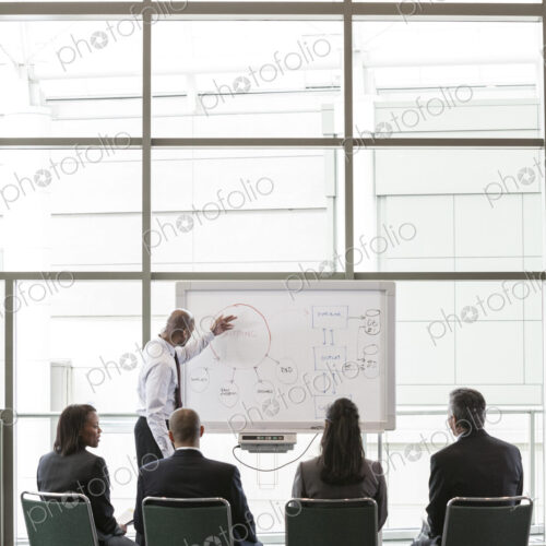 A small group of business people sitting and watching a presentation A small group of business people sitting and watching a presentation