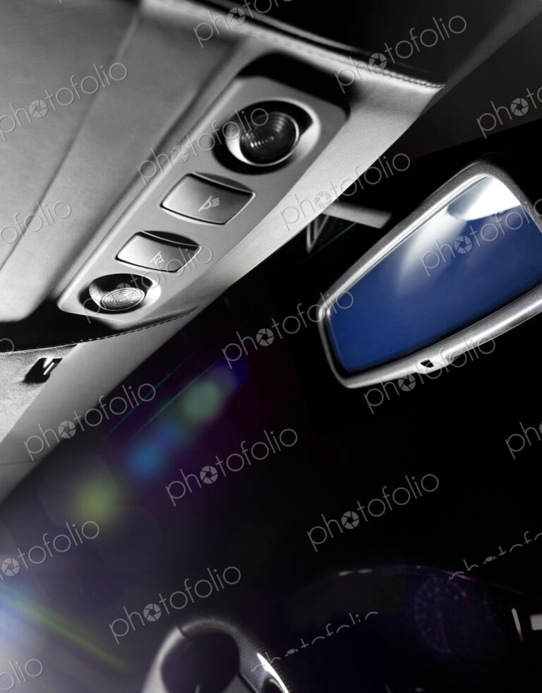 A sports car rear view mirror