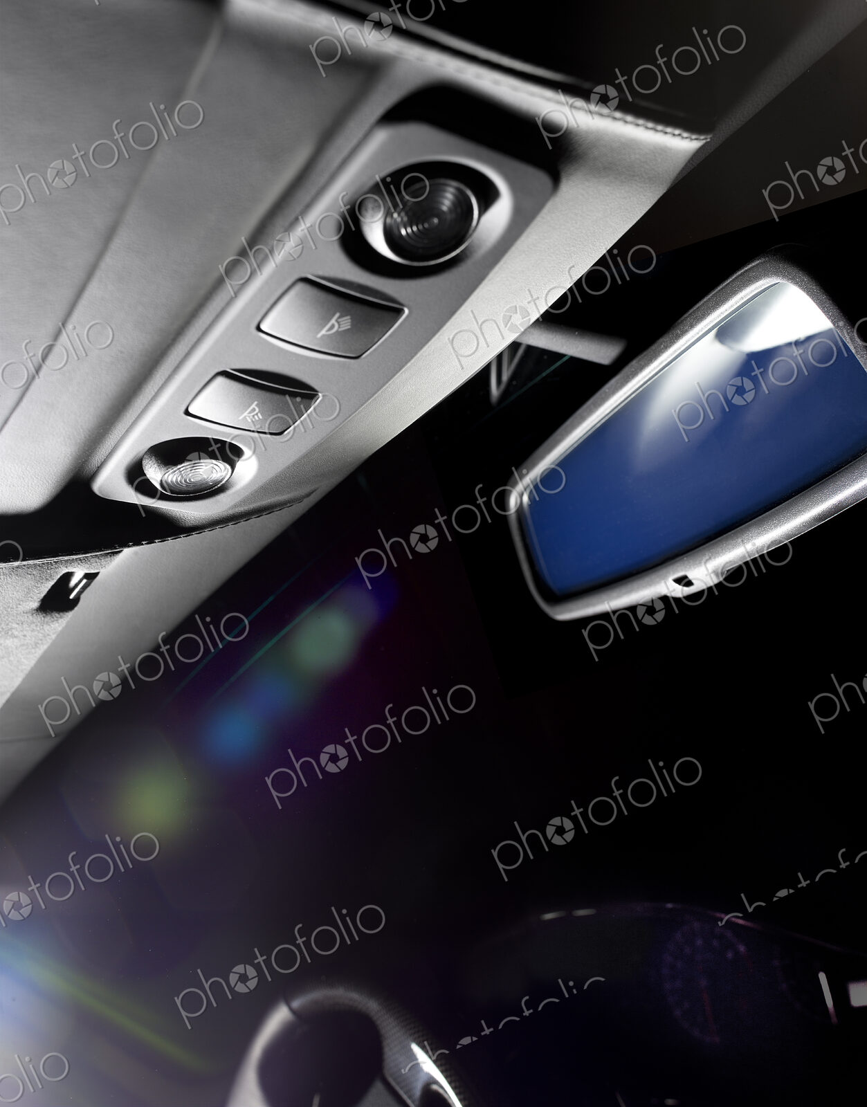 A sports car rear view mirror