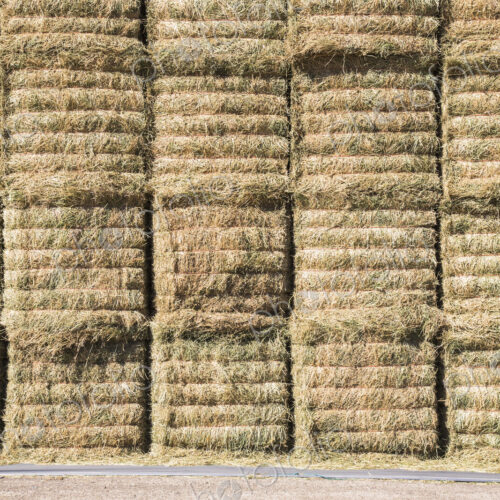 A stack of hay bales, stored in layers, to protect and keep the fodder material dry. A stack of hay bales, stored in layers, to protect and keep the fodder material dry.
