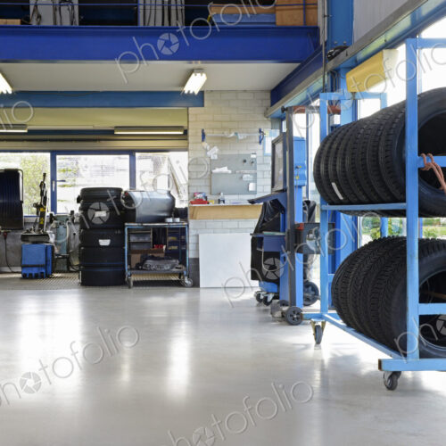 A tidy car garage or repair shop.