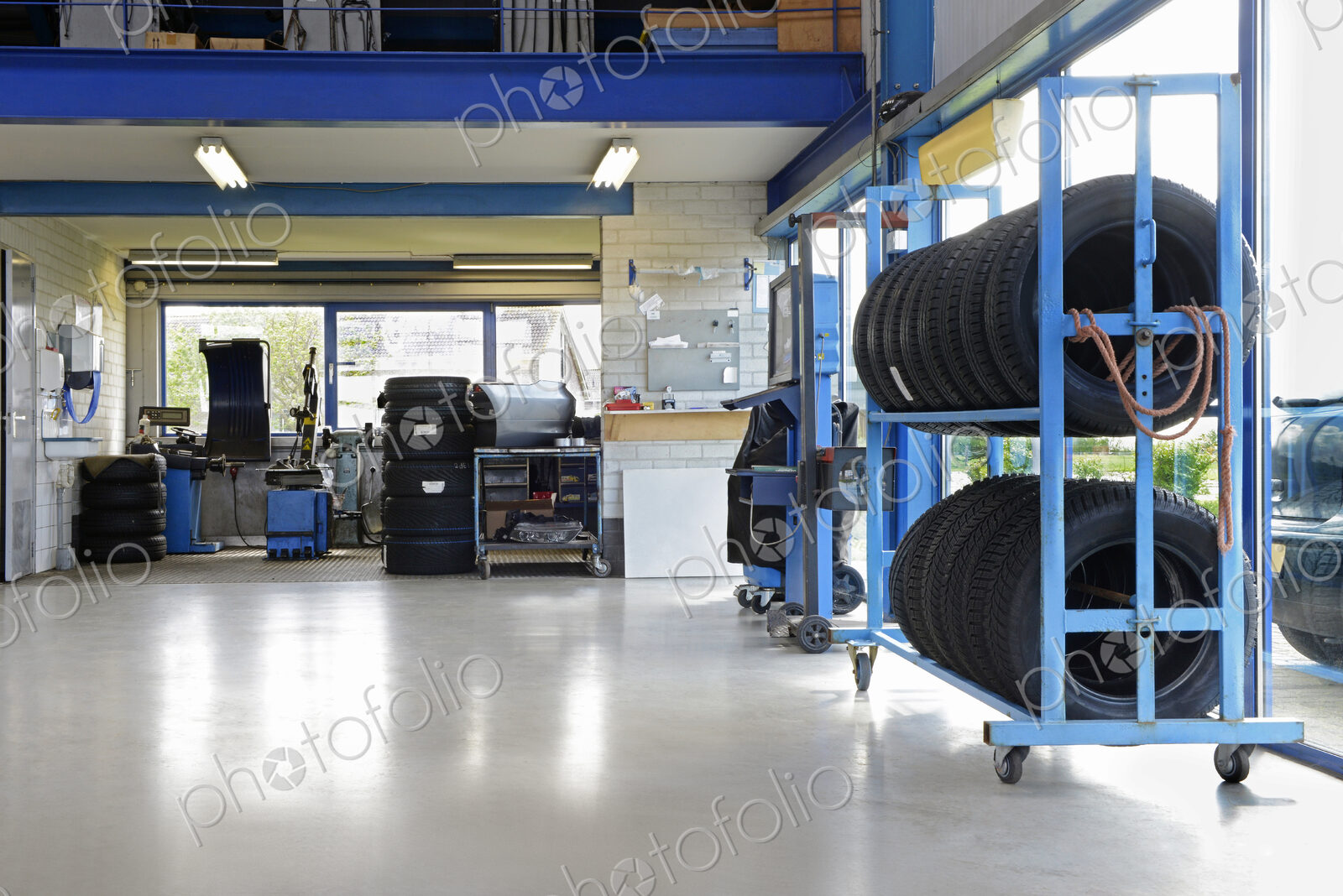 A tidy car garage or repair shop.