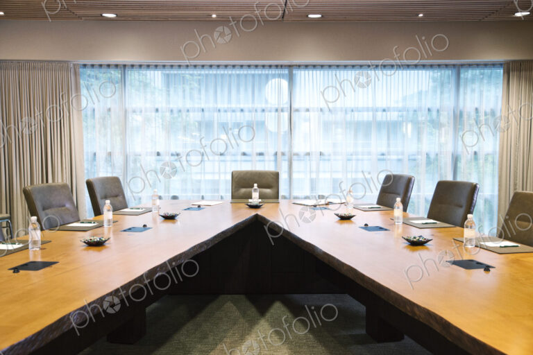 A unique conference table set up for a meeting.