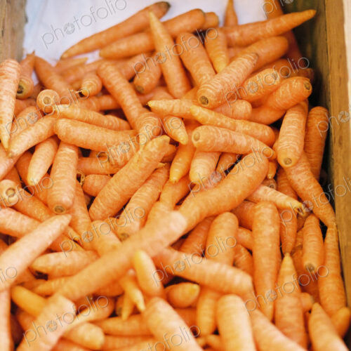 A vegetable box of harvested washed carrots.