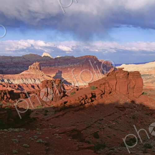 A view across the deep canyons and landscape of the Capitol Reef national park A view across the deep canyons and landscape of the Capitol Reef national park