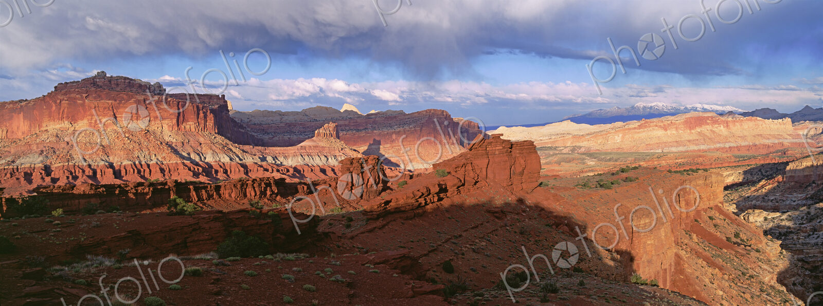 A view across the deep canyons and landscape of the Capitol Reef national park