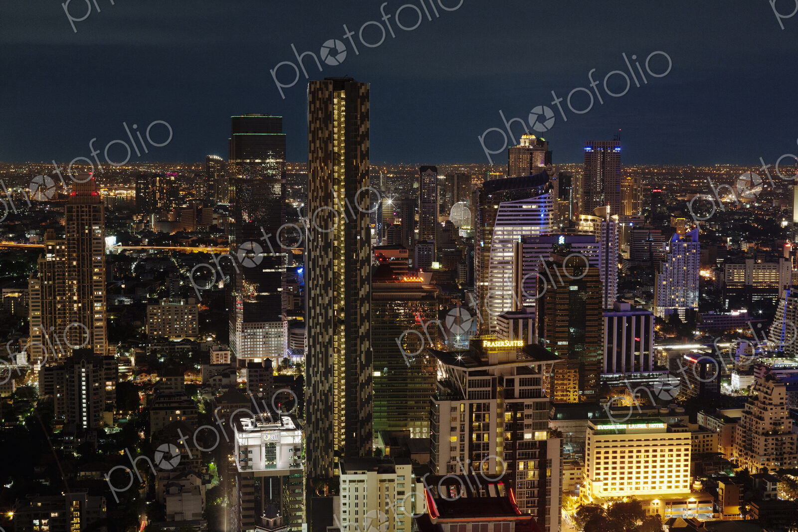 A view over the city of Bangkok, Thailand at night.