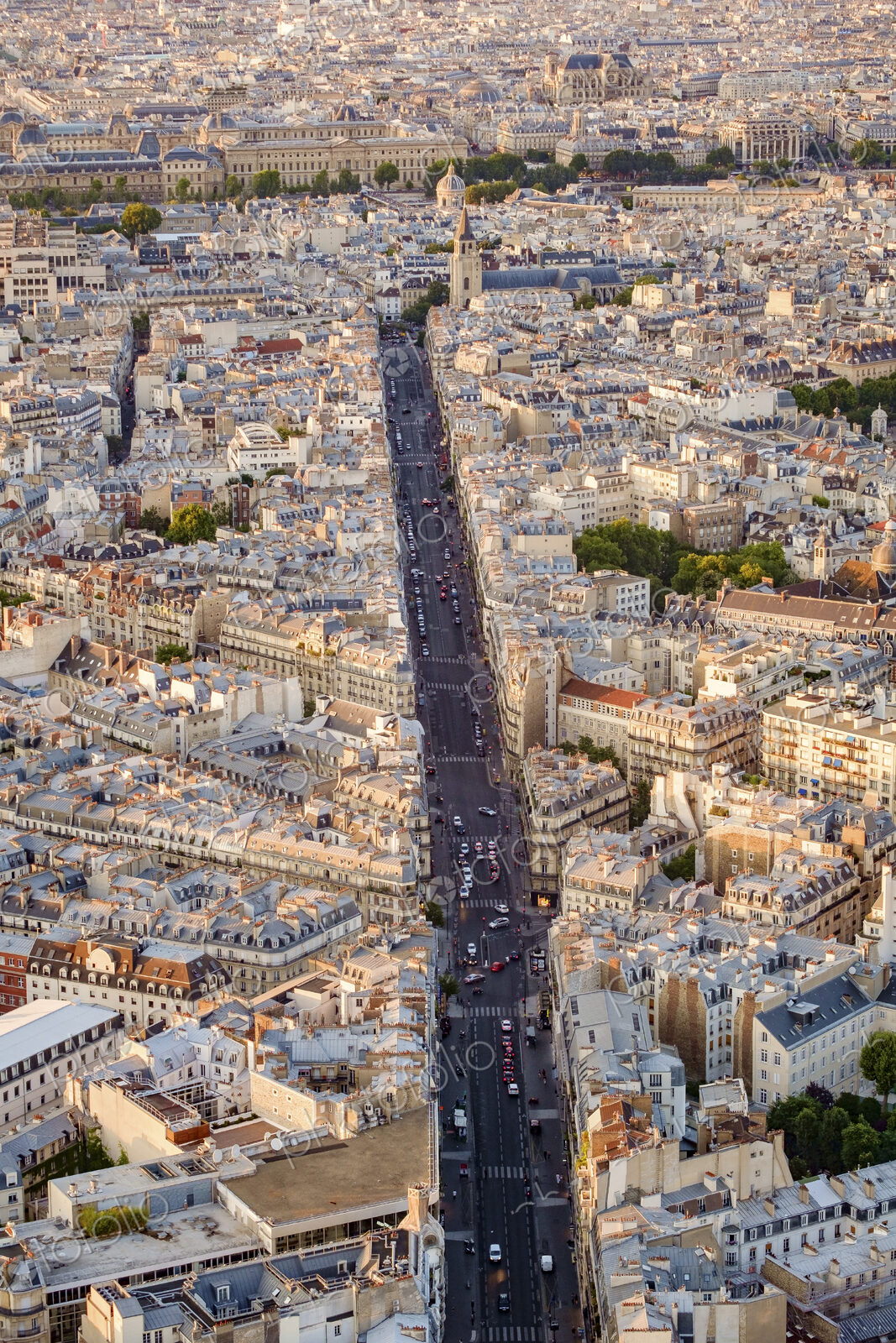 A wide city boulevard in the centre of Paris, road with traffic
