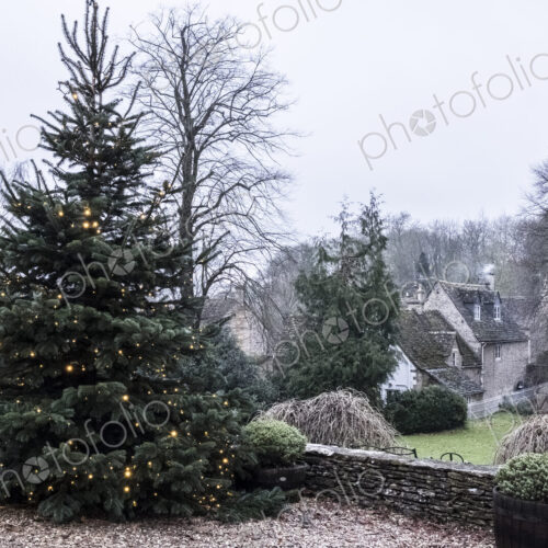 A winter garden, a tall pine tree with lights in the branches, Christmas decorations.… A winter garden, a tall pine tree with lights in the branches, Christmas decorations.…