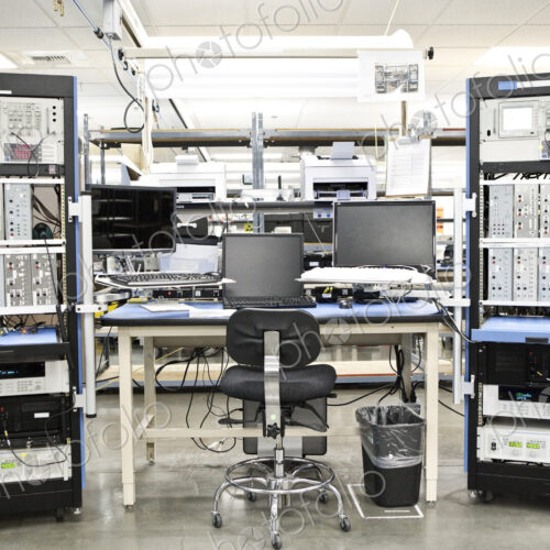 A workbench location in a technical research and development site.