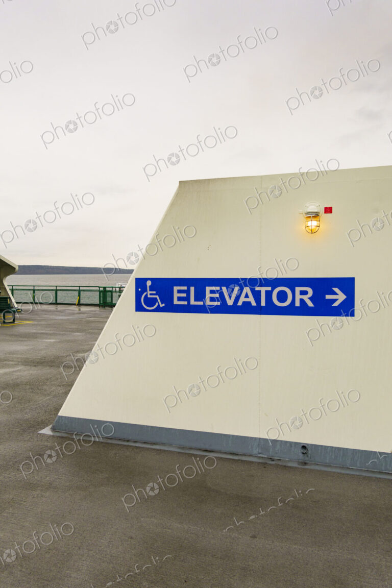 ADA sign for Elevator on upper deck, Puget Sound ferry crossing from Edmonds to…