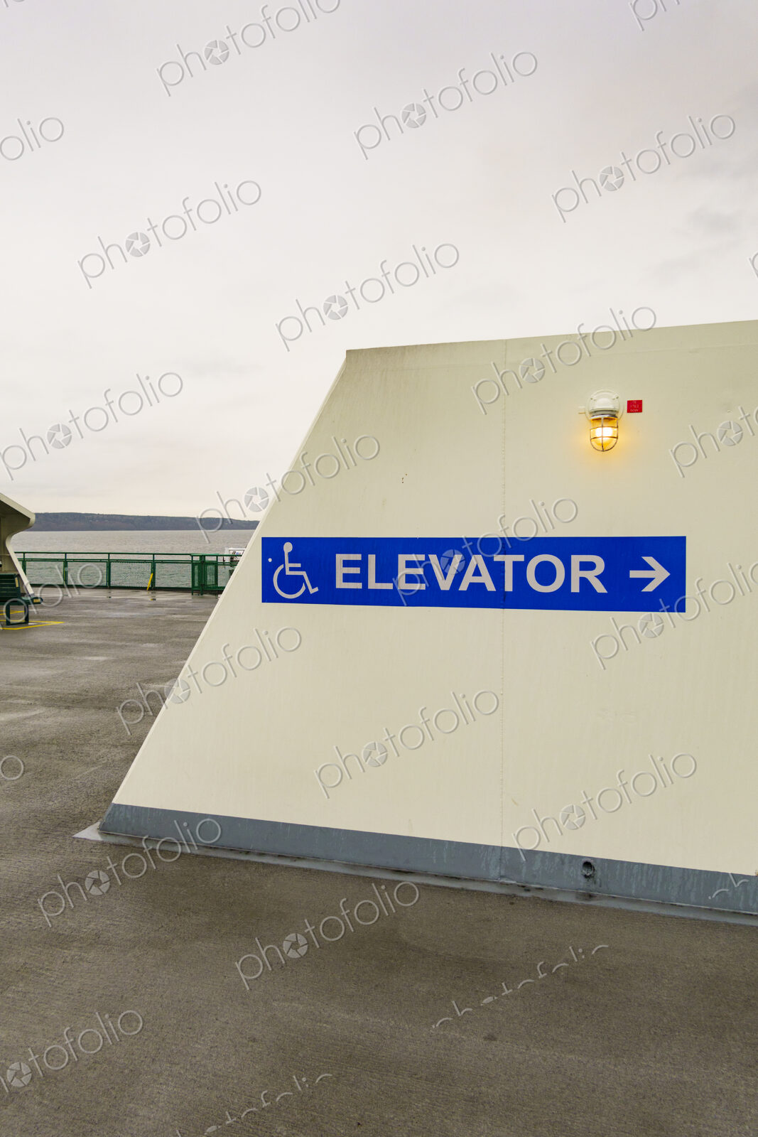 ADA sign for Elevator on upper deck, Puget Sound ferry crossing from Edmonds to…