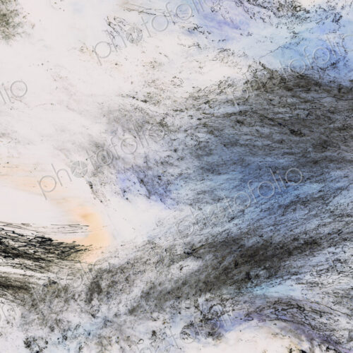 Abstract closeup of inverted image of fast flowing river water, North Fork Snoqualmie…